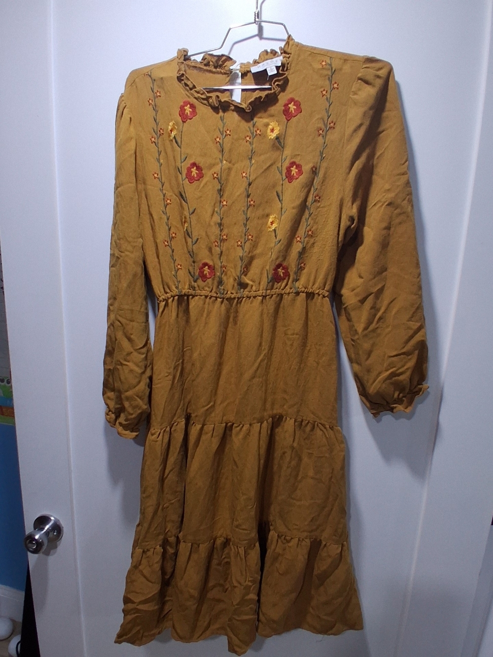 Hayden Los Angeles Womens Peasant Boho Embroidery Dress Tiered Small